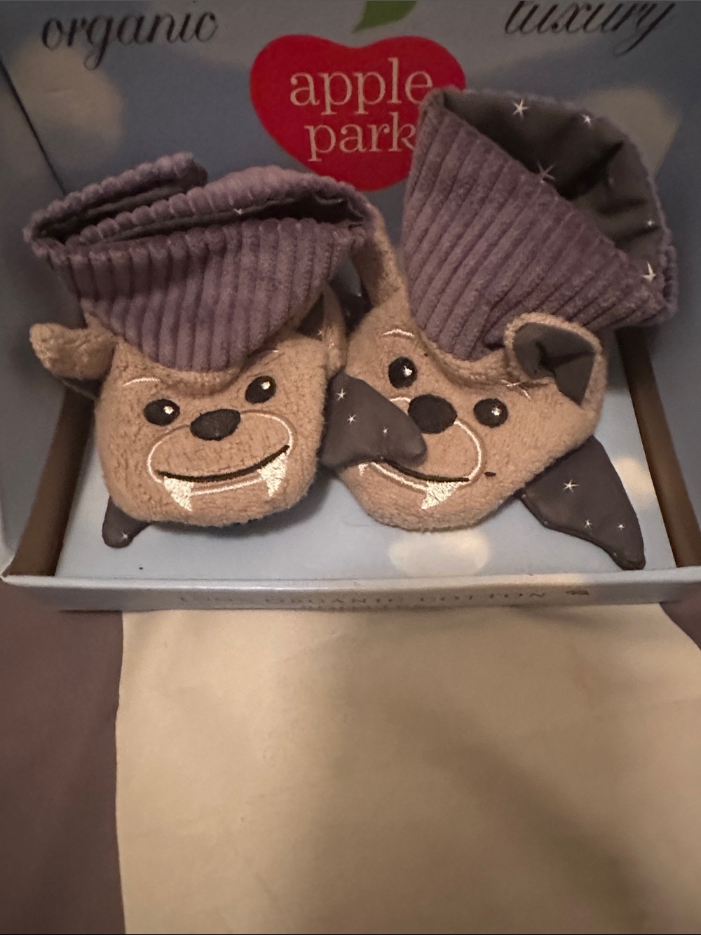 Gray Bat Baby Booties - Plush Organic-Feel Socks